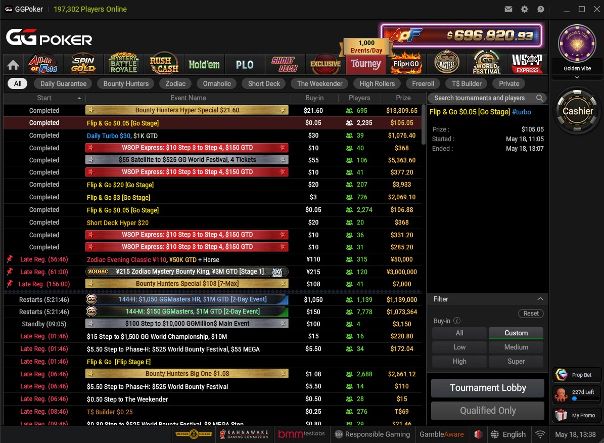 GGPoker Tournament Lobby